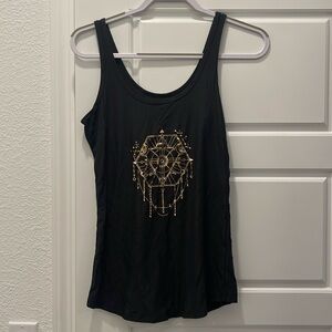 Black soft tank top with gold design